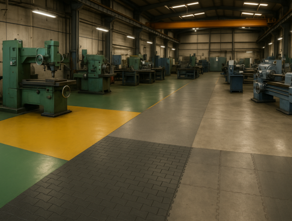 Factory Flooring Options in India: Epoxy, PU Screed, Rubber, Concrete & PVC Tiles — An Engineer’s Comparison