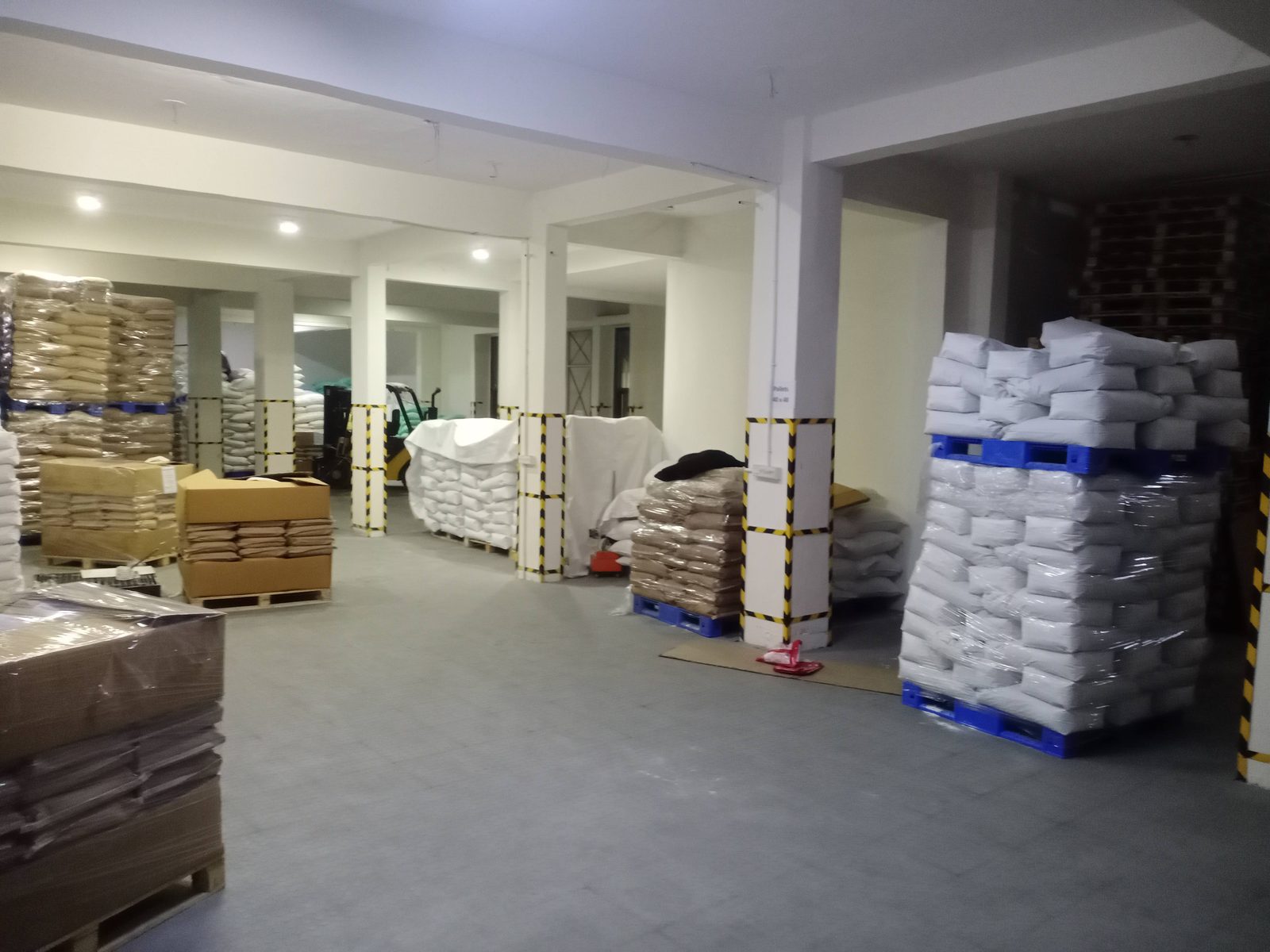 Home 18 Tiepro grey tile floor in a hydrocolloid manufacturer's raw-material warehouse, Jodhpur
