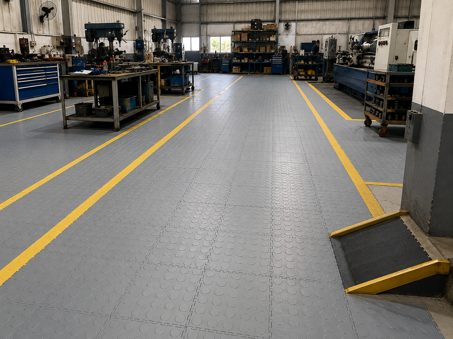 Home 8 Same factory bay after upgrading to a Tiepro interlocking tile floor